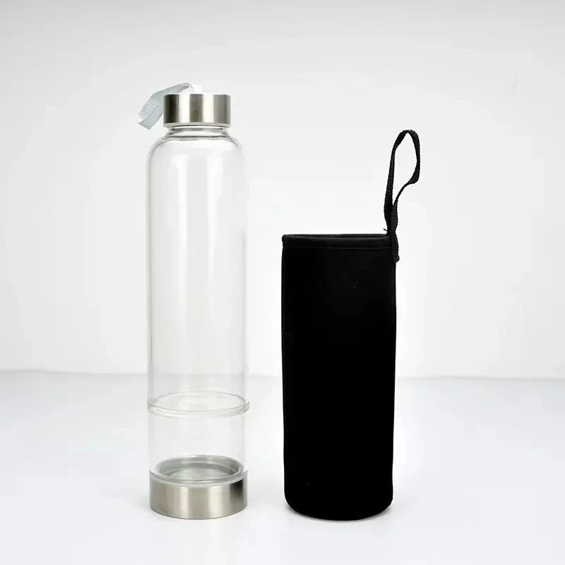 水晶玻璃水瓶，鑲嵌有療癒石