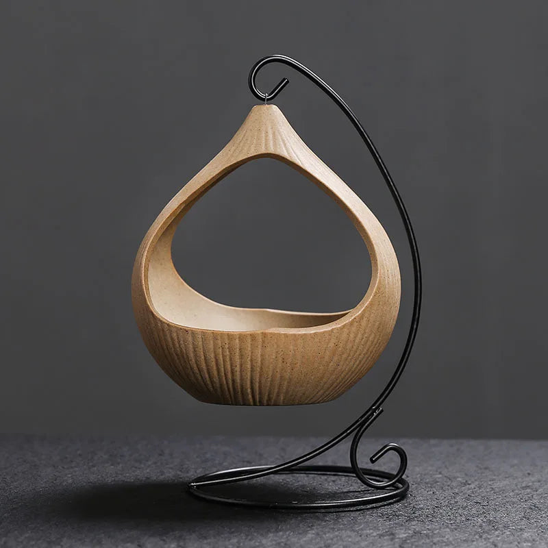 Hanging Ceramic Incense Burner with Iron Stand