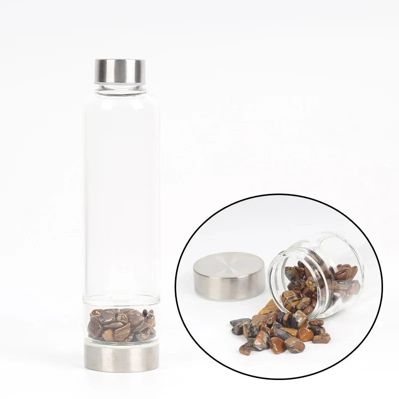 水晶玻璃水瓶，鑲嵌有療癒石