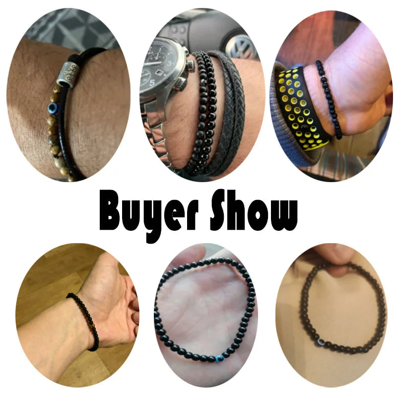 Men’s Natural Stone Beaded Bracelet with Evil Eye