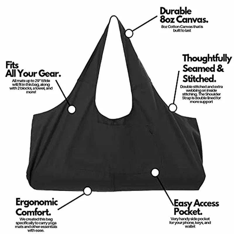 Oversized Canvas Yoga Tote Bag with Side Pocket