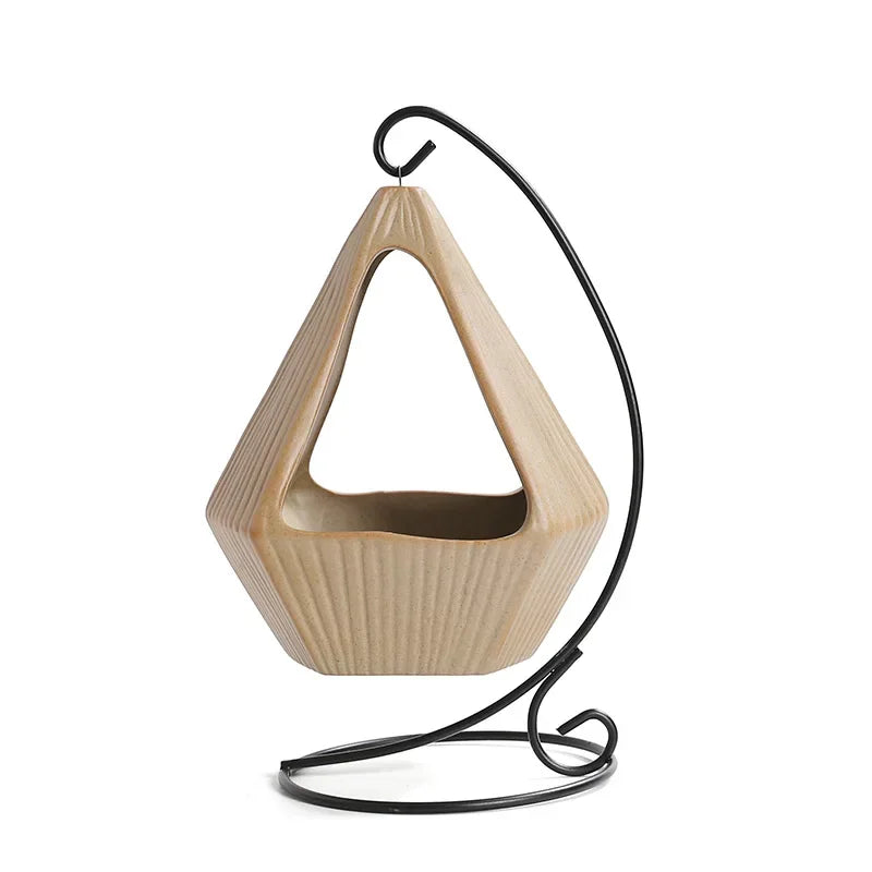 Hanging Ceramic Incense Burner with Iron Stand