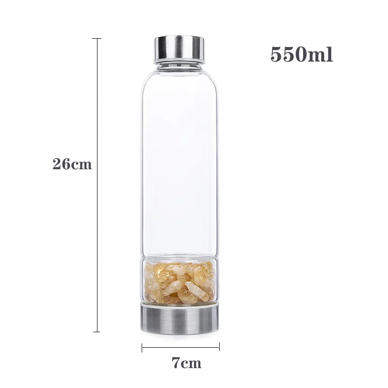 水晶玻璃水瓶，鑲嵌有療癒石
